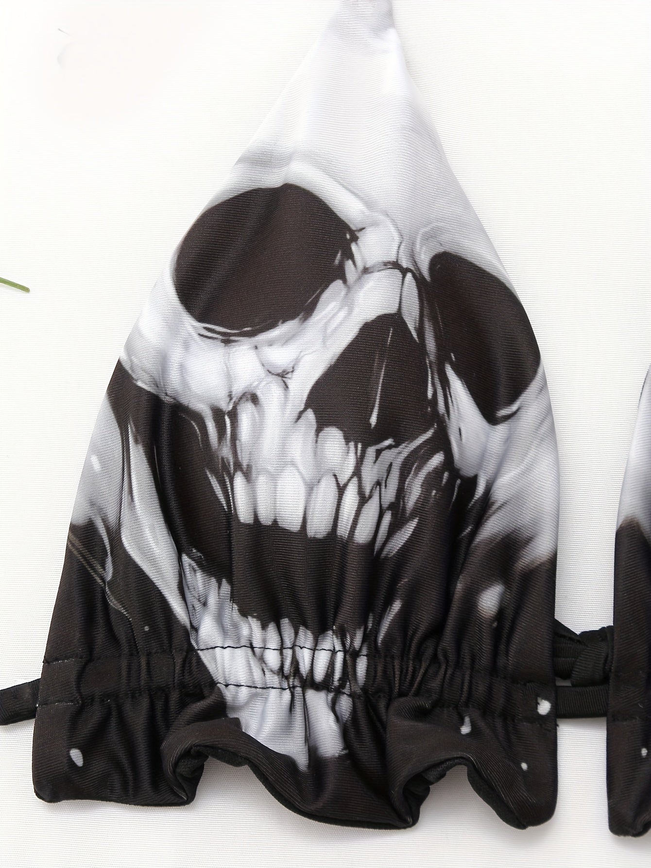 Halloween Gothic Skull Halter Bikini - Knit Fabric, High-Stretch, Non-Sheer Swimwear Set