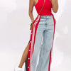 Striped Spliced Button Wide Leg Jeans