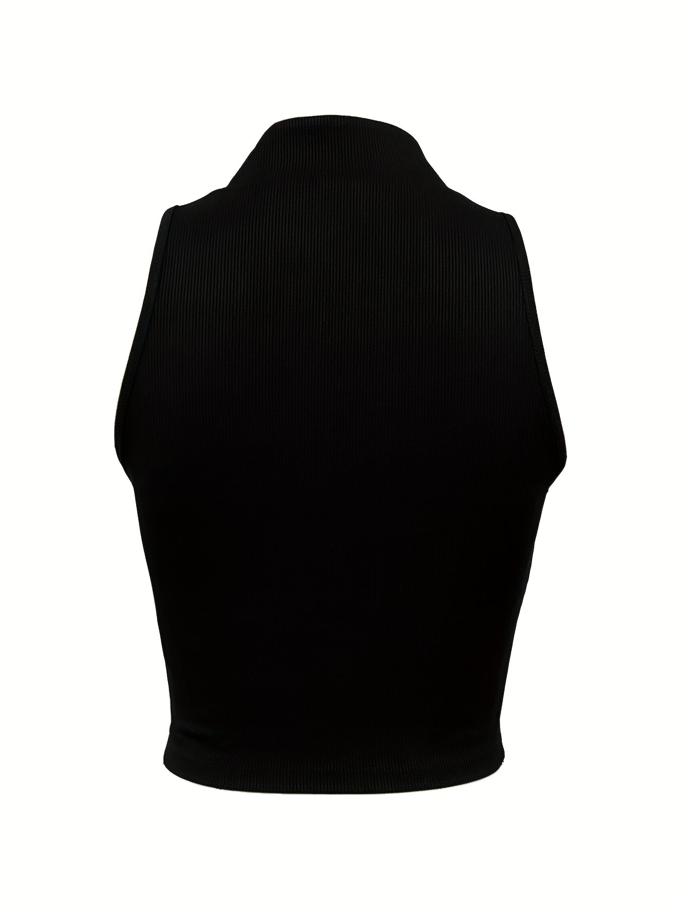 Women'S Sexy Ribbed Knit Tank Top, Solid Color Polyester 100% Vest with Zipper Detail, Crew Neck, Lightweight 250g/m² Knit Fabric, Spring/Summer/Fall Fashion