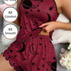 Moon & Star Print Lettuce Trim Pajama Set, Crew Neck Backless Cami Top & Elastic Shorts, Women's Sleepwear & Loungewear