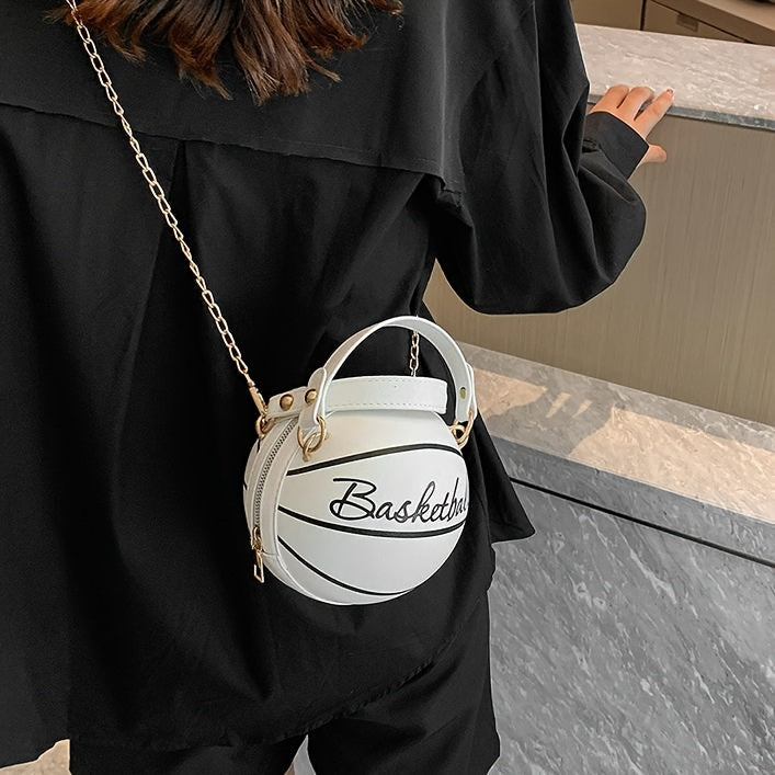 Stylish Women's Basketball Crossbody Bag - Chic PU Shoulder Bag with Zip Closure, Polyester Lining, Perfect for Sports Enthusiasts, Basketball Messenger Mini Round Bag PU Clutch, Suitable for Dates, Work, Vacation, Parties, C
