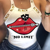 Zipper Lips Print Wide Strap Tank Top, Stylish Bow Back Sleeveless Slim Contrast Strap Top For Spring & Summer, Women's Clothing