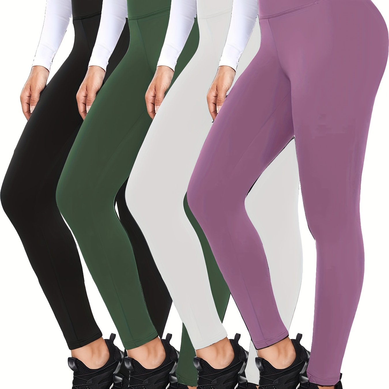 4pcs Set Of Soft And Elastic Women's High Waisted Tight Pants - Comfortable Fitness Yoga Pants, Suitable for Fitness, Exercise, And Daily Wear Casual Pants