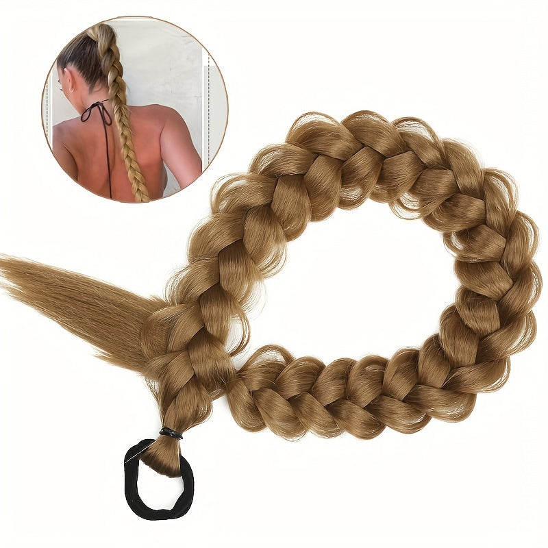 Braided Long Ponytail Extensions With Elastic Band Hair Synthetic Fiber 24Inch Blonde Braids Pony Tail Hair Accessories For Party Daily Use Halloween Christmas