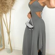 Women'S Sexy Spaghetti Strap Slingback Dress, Solid Color Knit Polyester 95% Spandex 5% Fabric, All-Season Elegant Evening Gown