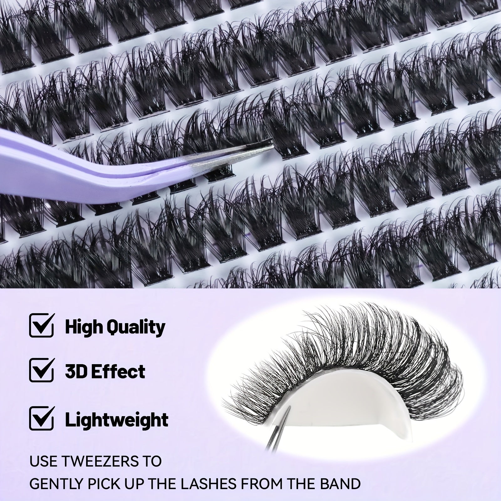 QUAFFLY Eyelashes 666pcs D-Curl Fluffy Eyelash Extension Set 60D+80D+100D Cluster Eyelash Extension Set 10-18mm Individual Cluster Eyelash Extension Set With Eyelash Bond And Seal, Eyelash Remover, Tweezers