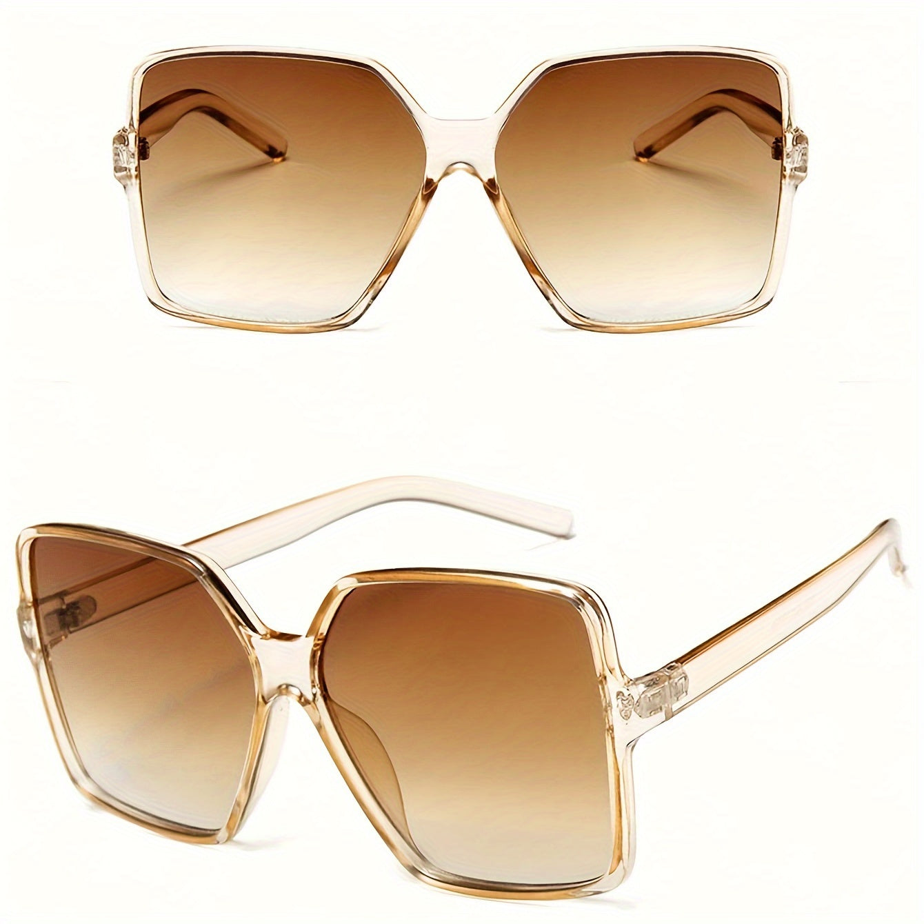[Gradient Square Glasses] Gradient Lens Oversized Square Glasses for Women | Anti-Reflective Plastic Frame PC Material Sports Style for Fishing, Decorative Eyewear with Plastic Hinges