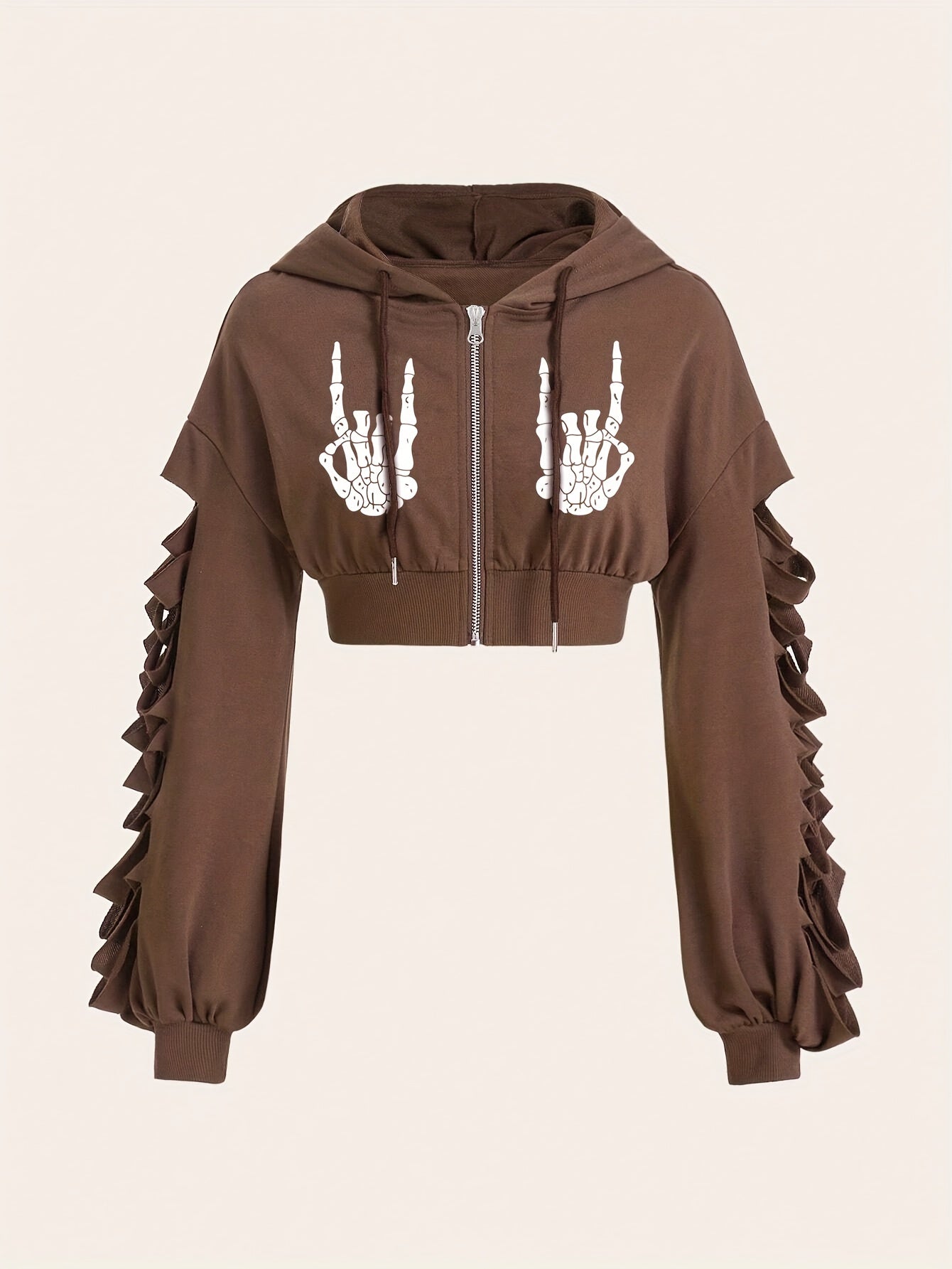 Machine Washable Polyester Print Halloween-Themed Hoodie for Women - Distressed Long Sleeve