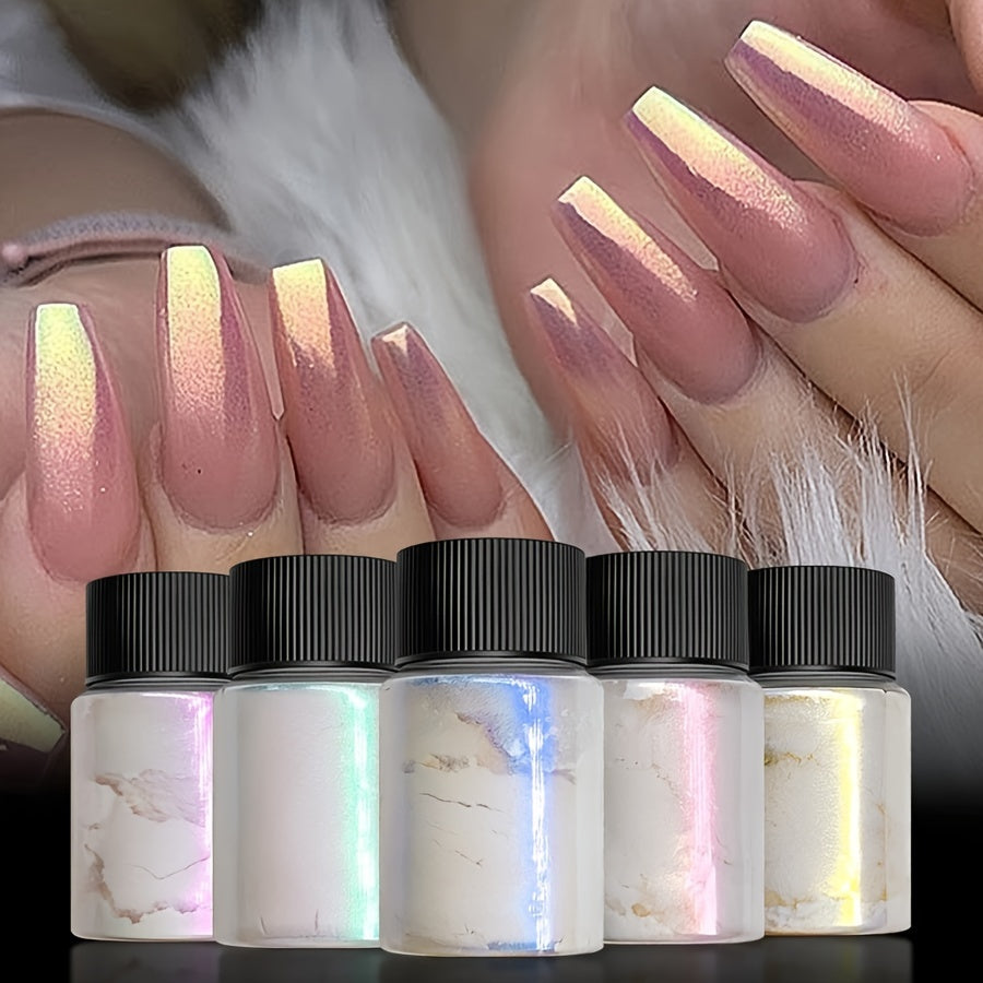 3pcs White Pearl Nail Glitter Powder - Aurora Dust & Moonlight Mirror Effect Pigment for Stunning Nail Art