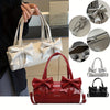 [Chic Appeal] Stylish Black Bow Tie Handbag - Large Capacity Crossbody Bag with Detachable Shoulder Strap, Elegant Glossy Finish & Polyester Lining, Crossbody Purse