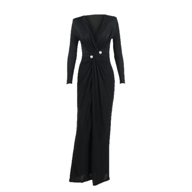 New Stylish V-neck Long-sleeve Split Dress