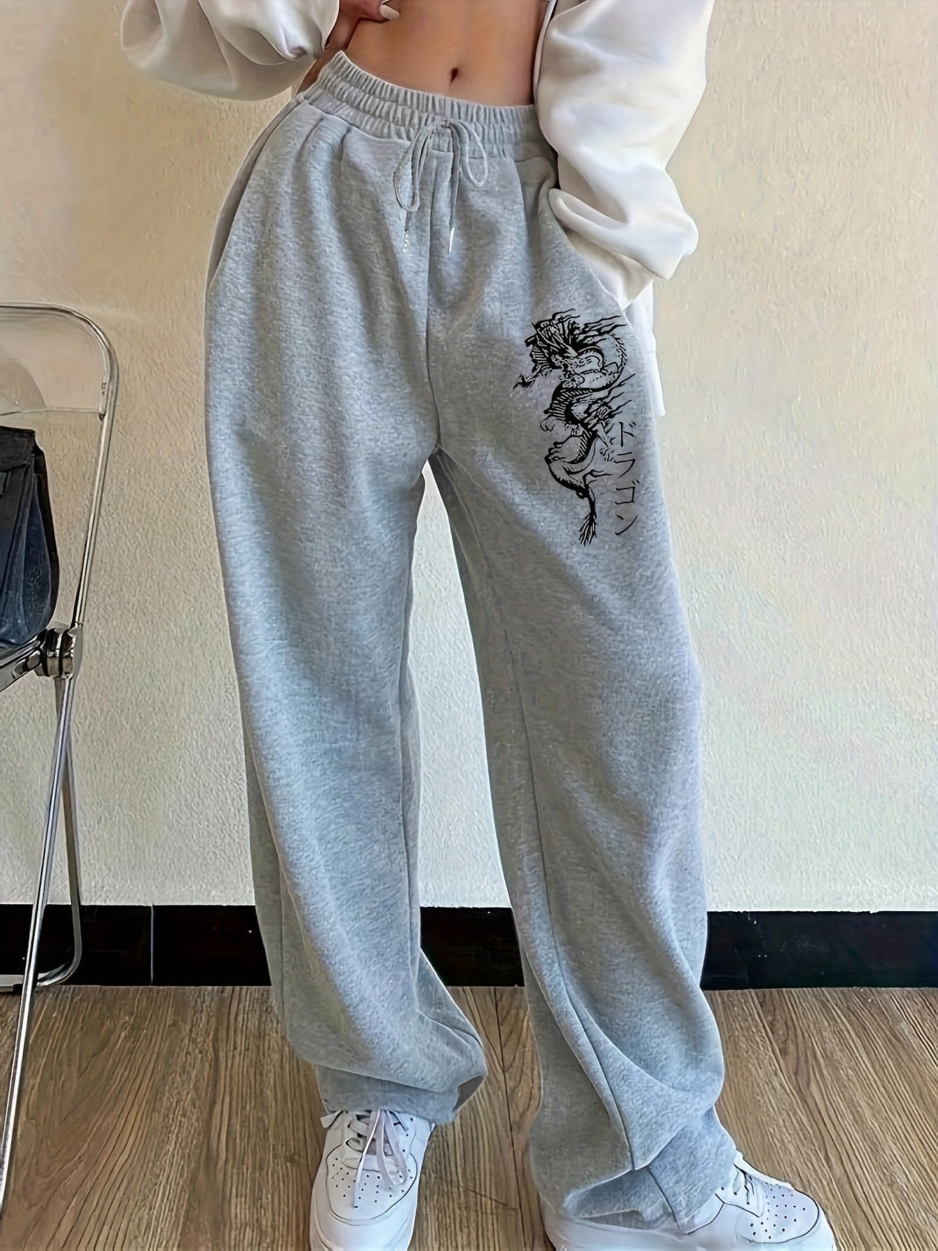 Trendy Women'S Floral Print Joggers - Navy Blue Casual Long Pants with Pockets, Elastic Waistband, All-Season Comfort, Casual Wear|Floral Print Joggers|Elastic Waistband, Jogger Pant