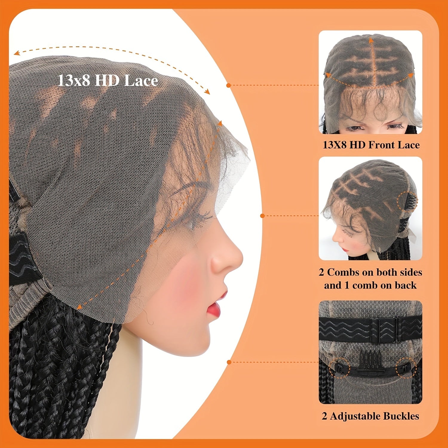 13x8 HD Lace Front Boho Knotless Box Braided Wigs For Women Bohemian Braiding Wig Braid Lace Front Wig With Curly Ends Blended Braided Wig 36 Inch