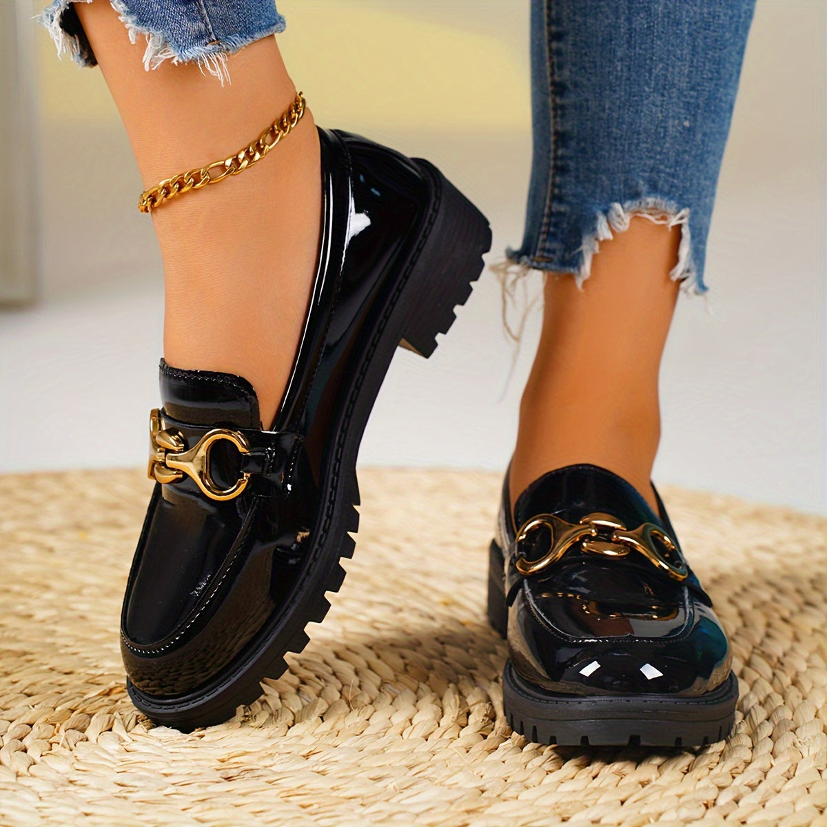 Elegant Solid Color Penny Loafers for Women - Classic British Style Slip-On Casual Shoes with Plain Toe, Water-Resistant Man-Made Upper, Fabric Insole, and Durable Rubber Sole - All-Season Footwear