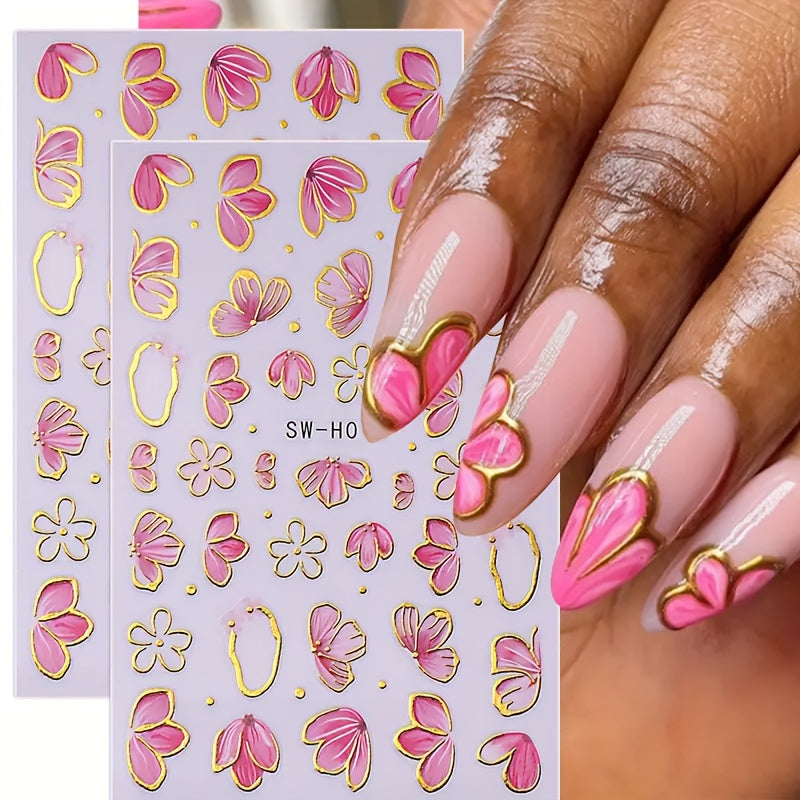 New Hot Stamping Flower Nail Stickers in INS Style Cross-border Y2K Golden Bow Small White Flowers Spring and Summer Nail Decals
