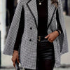 Houndstooth Print Double-breasted Blazer - Elegant Cape Sleeve Lapel Blazer - Polyester Blend - For Women - Suitable for Office & Work - Perfect Gift for Business Professionals