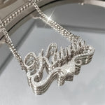 1pc Custom Stainless Steel Name Necklace – Personalized Frosted Letter Pendant with Sparkling Accents, Unisex Cuban Link Chain Jewelry Gift for Casual Attire or Special Occasions, Gift Item Jewelry | Bohemian Chic | 18K Gol