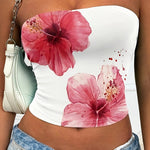 Elegant 230G Women'S Fitted Strapless Top with Floral Design