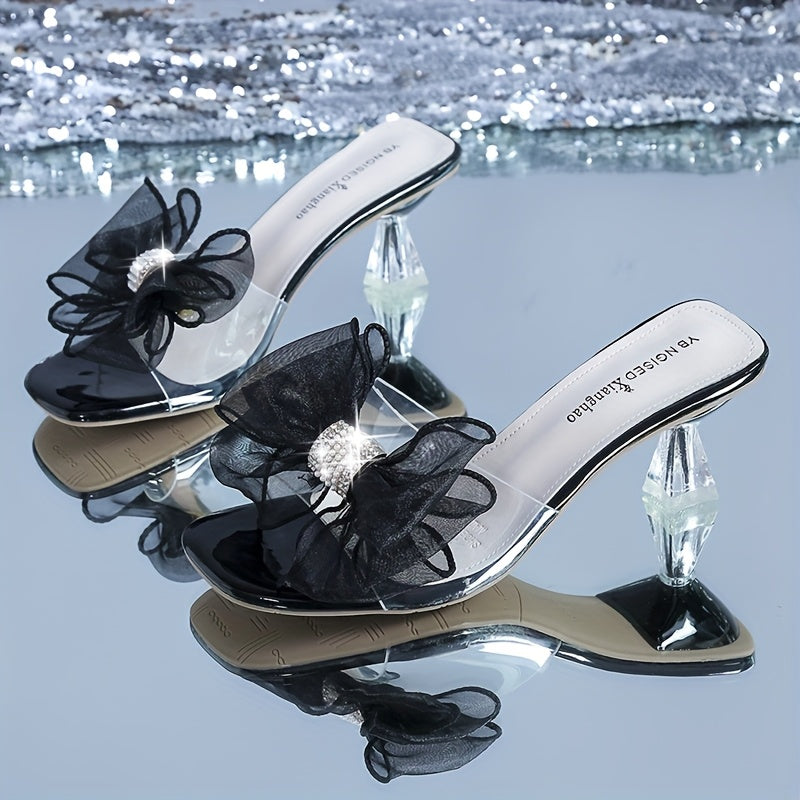 Women's Elegant Butterfly Decor Stiletto Sandals - Transparent Mint Green High Heels with Rhinestone Accents, Comfortable Summer Party Shoes, Slip-On Design, Faux Cover Upper Strap, Butterfly Sandals