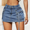 Blue Tooling Flip Side Pocket Personality Wash Jeans Short Skirt High Waist Tight Bag Hip Sexy Street Unique Design Fashion Spring And Summer Women'S Cowboy Overskirt
