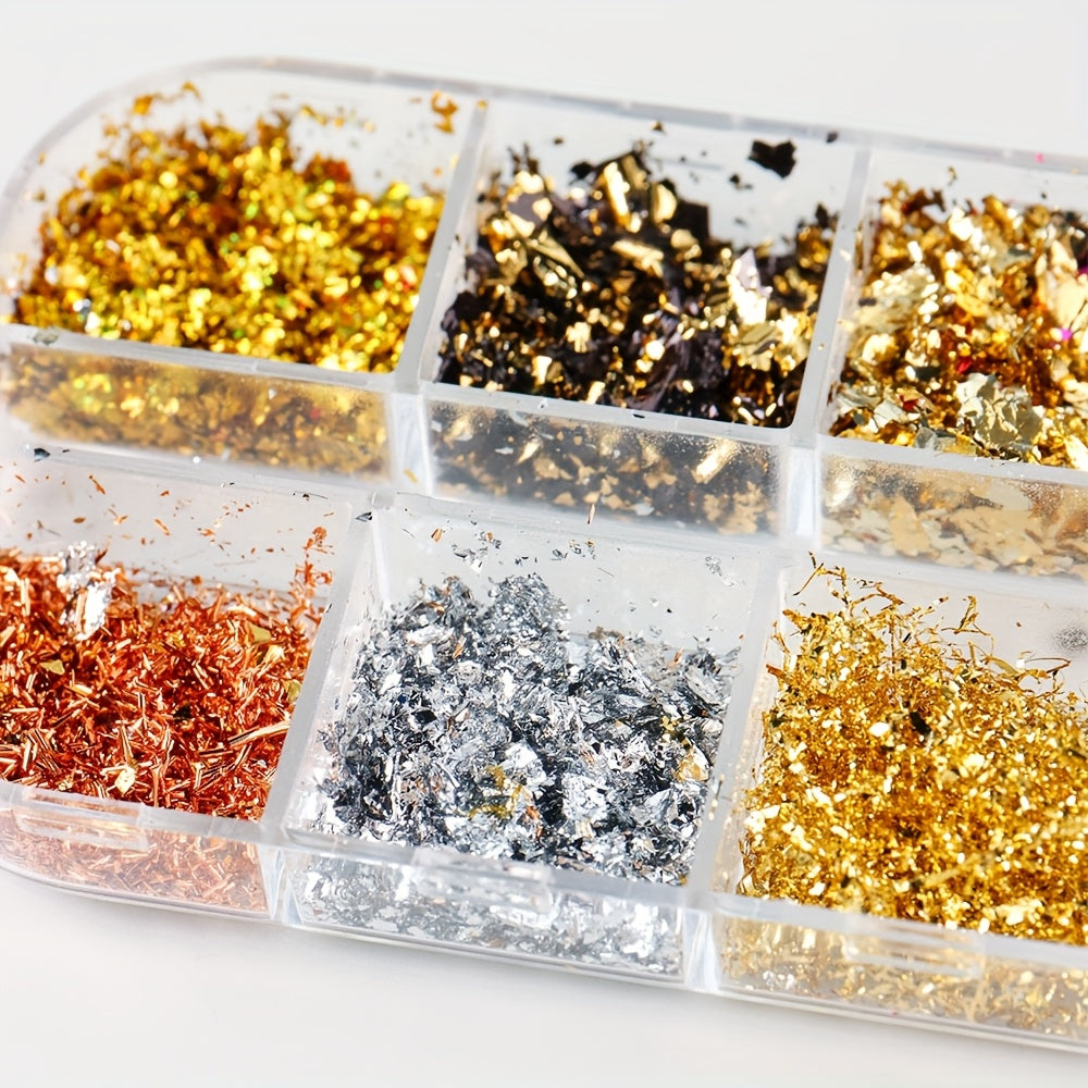Golden Silvery Nail Foil Chrome Line Nail Glitter Aluminium Sequin Flakes Y2K Metal Powder Nail Charms for Nail Art Decoration