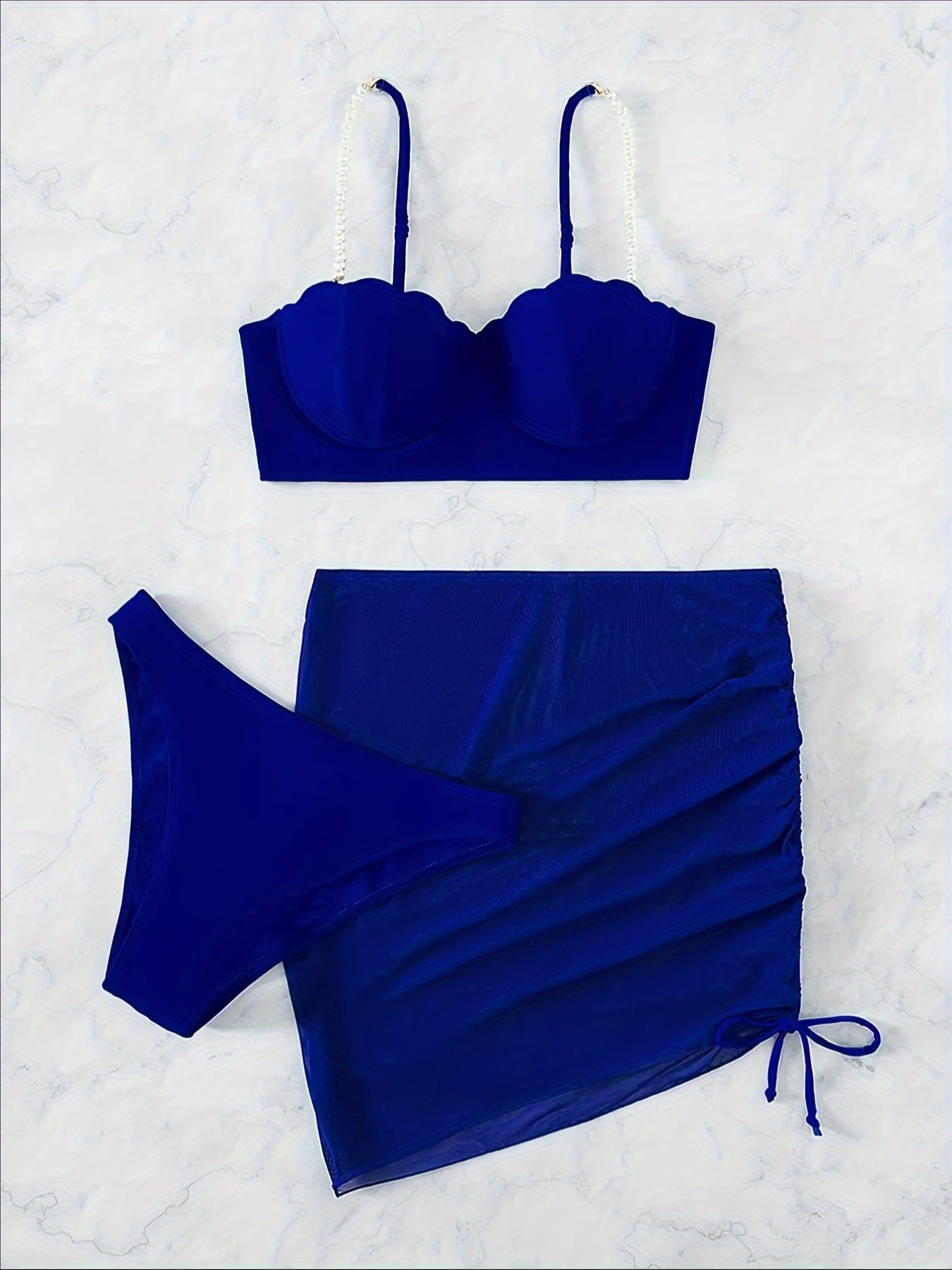 Three piece swimsuit pearl jewelry hard wrap Bikini Women's mesh skirt