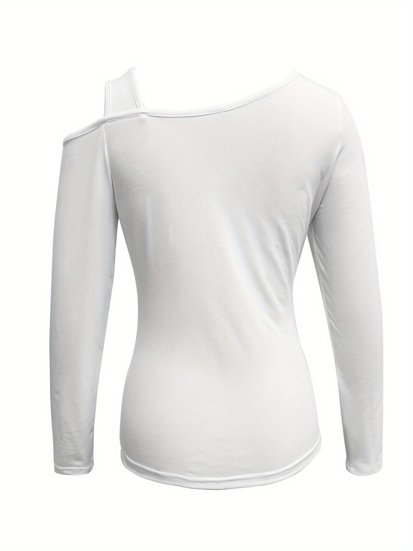 Cold Shoulder Cut Out Asymmetrical T-shirt, Chic Long Sleeve Top For Spring & Fall, Women's Clothing