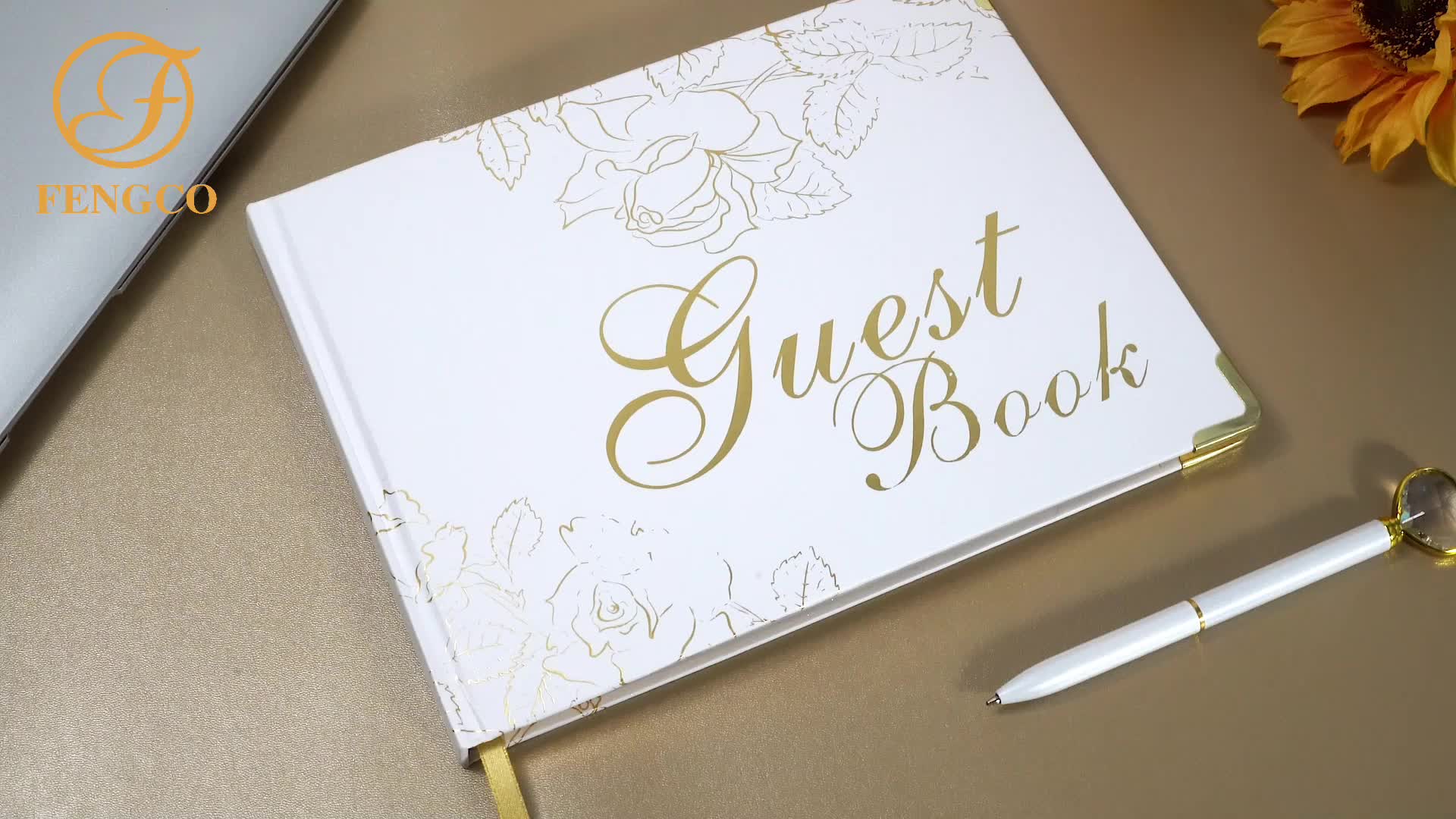 Guest Book 9"x7" Hardcover 120 Page/60 Sheets-Golden Foil Gilded Edgesfor Guests to Sign at a Wedding, Party, Baby or Bridal Shower