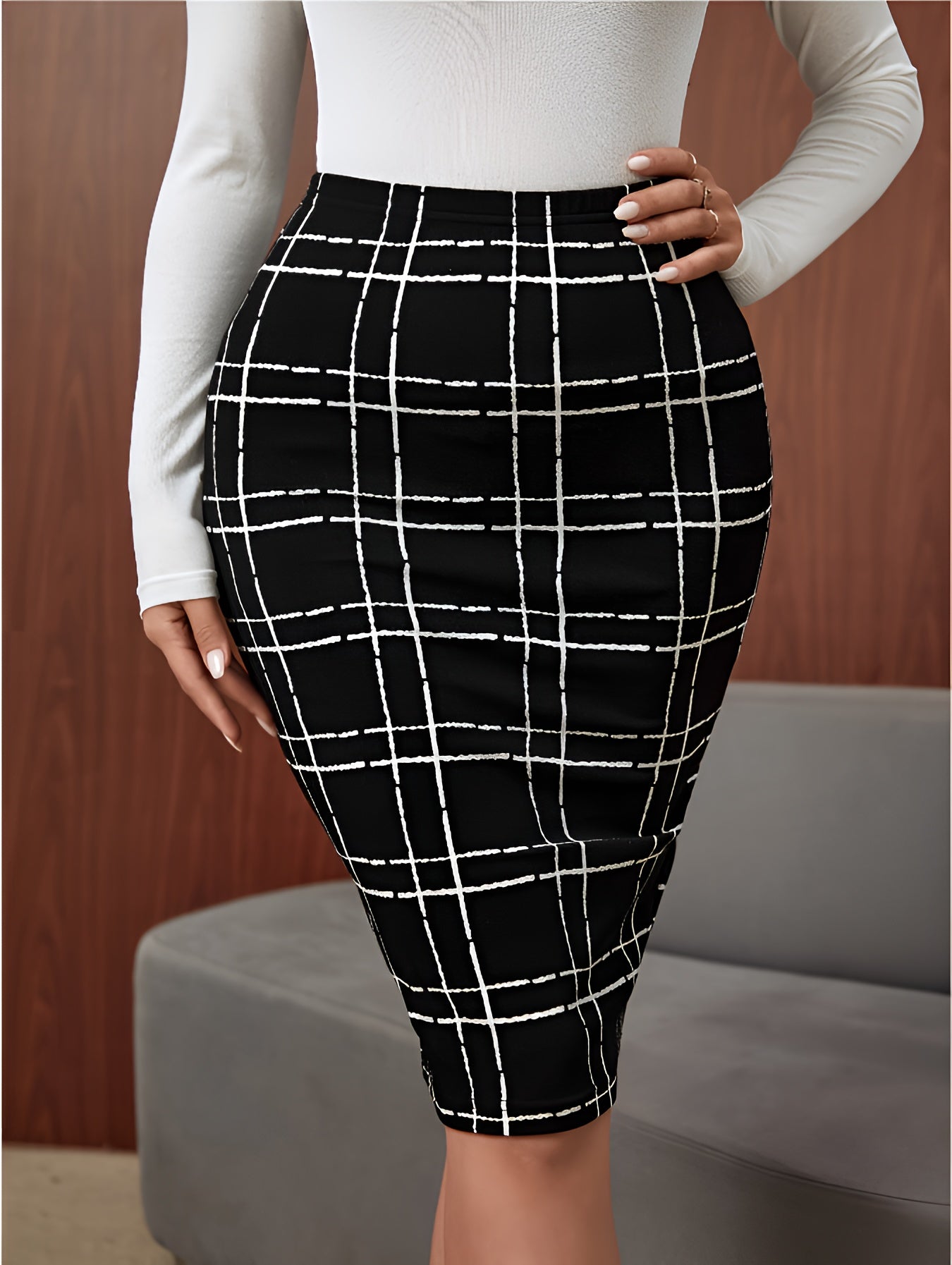Plaid Print High Waist Skirt, Casual Above Knee Slim Skirt For Spring & Summer, Women's Clothing