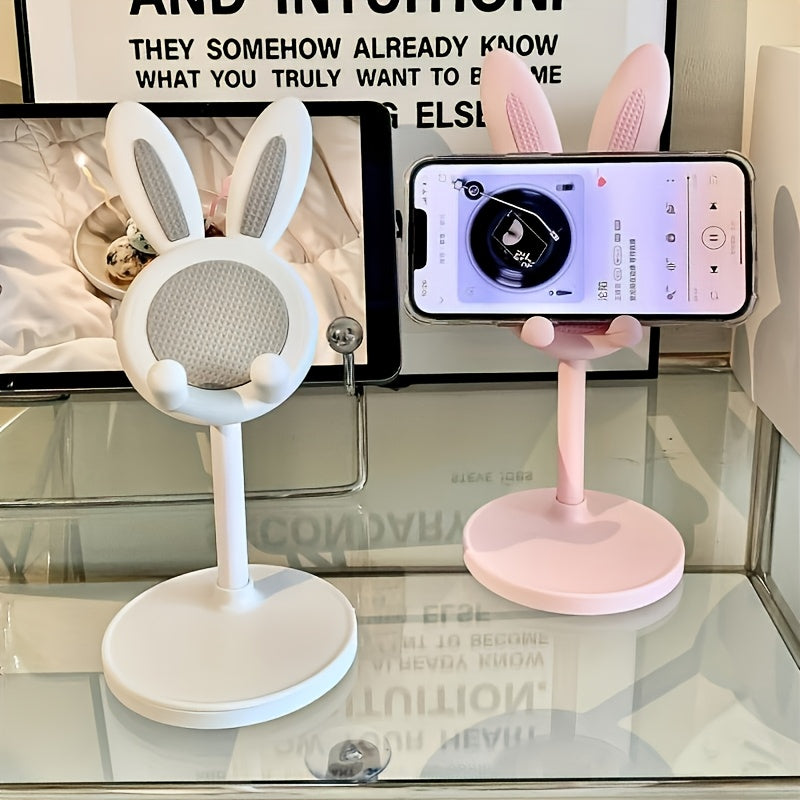 Cute Bunny Adjustable Phone Stand, ABS Material, Universal Desktop Holder, Stable Grip, Portable Design, Ideal Gift for Apple, Huawei, Samsung, Xiaomi & More, Versatile Use