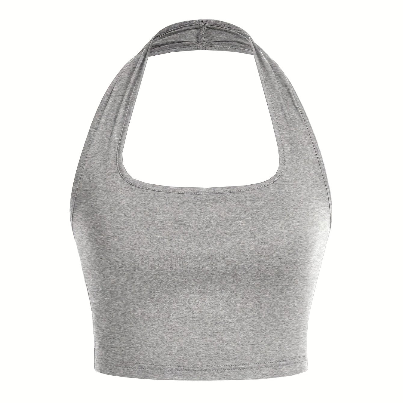 Women's White Halter Neck Sports Crop Top - Stretchy Breathable Backless Tank Top for Summer Workouts & Casual Wear, Machine Washable Sleeveless Shirt, Gym Apparel, Smooth Texture