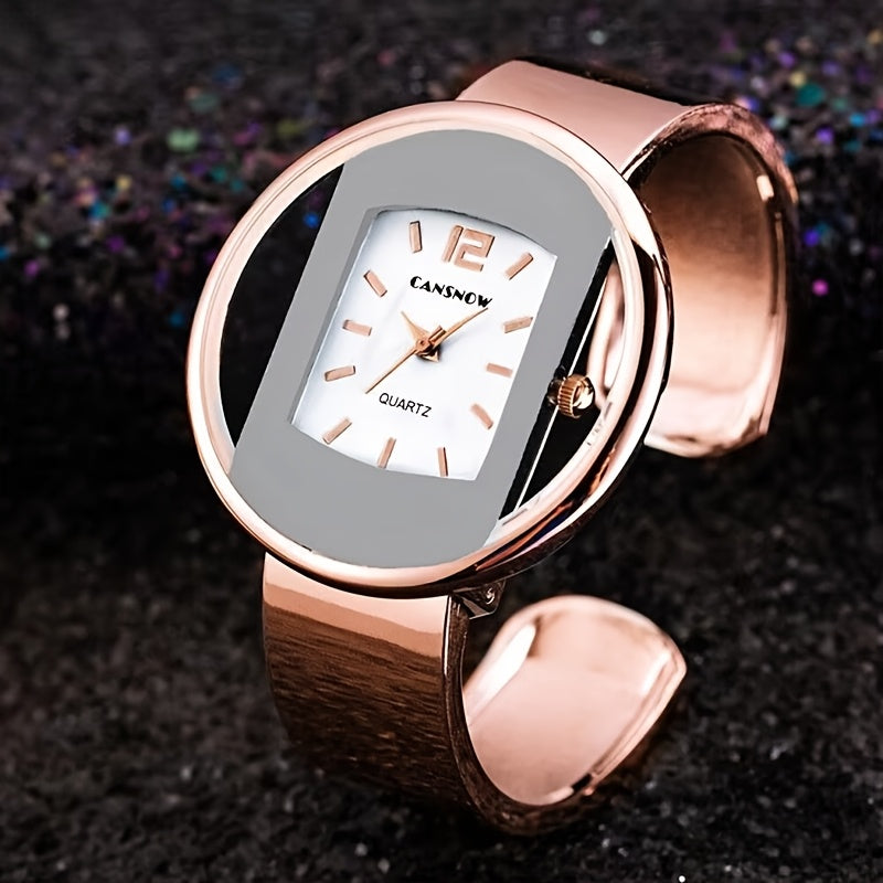 Luxury Women'S Hollow Dial Quartz Wrist Watch, Round Analog Display, Alloy Case & Strap, with Button Battery for Fashion Accessory