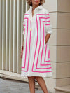 Half Sleeves Loose Buttoned Striped Lapel Midi Dresses Shirt Dress