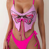 Butterfly Print 2 Piece Set Bikini, Drawstring Front Tie Side High Cut Swimsuits, Women's Swimwear & Clothing
