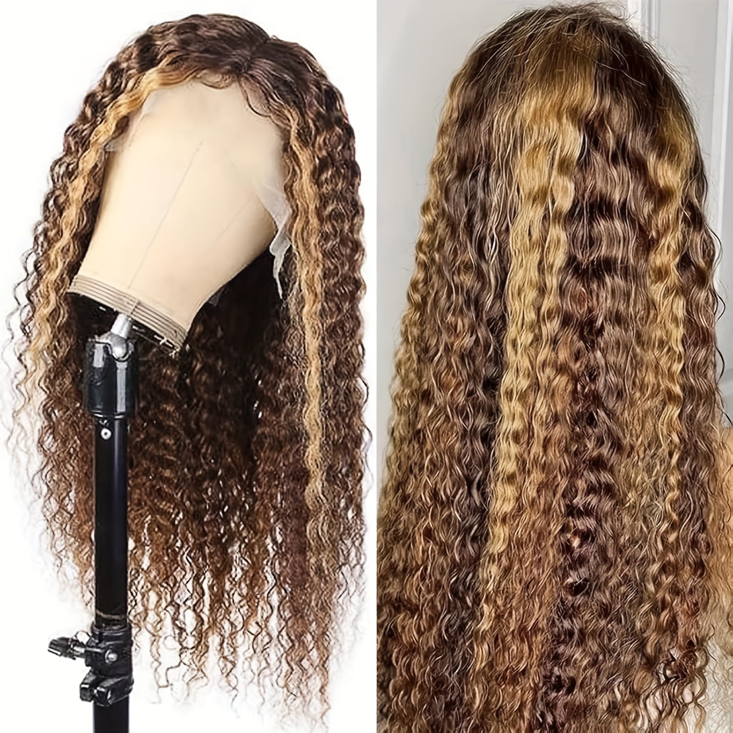 Honey Blonde Deep Wave Lace Front Wigs Human Hair 13x4 Highlight Ombre Curly Lace Front Wig Human Hair 250% Density HD Transparent Glueless Lace Frontal Wigs Pre Plucked With Baby Hair