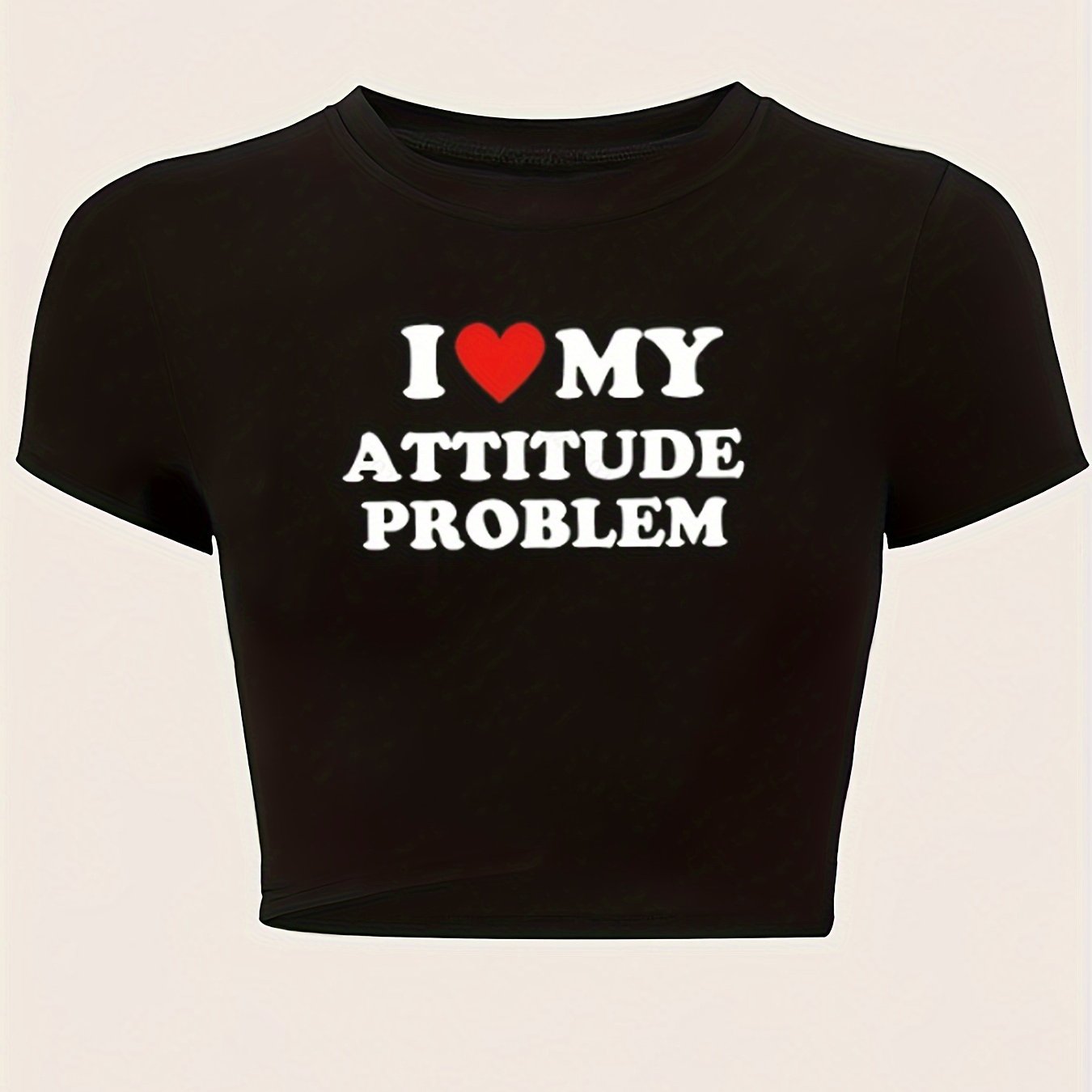 Heart Print Crop Slim T-Shirt, Y2K Short Sleeve T-Shirt For Spring & Summer, Women's Clothing
