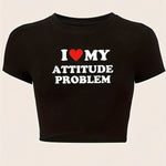 Heart Print Crop Slim T-Shirt, Y2K Short Sleeve T-Shirt For Spring & Summer, Women's Clothing