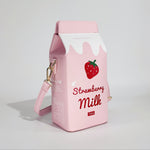 Unique, Chic Milk Carton-Shaped Crossbody Bag with Cow & Letter Print, Adjustable Strap, Zip Closure - Perfect for Travel & Everyday Use, Pink Faux Leather, Girl, Strawberry Pattern