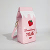Unique, Chic Milk Carton-Shaped Crossbody Bag with Cow & Letter Print, Adjustable Strap, Zip Closure - Perfect for Travel & Everyday Use, Pink Faux Leather, Girl, Strawberry Pattern