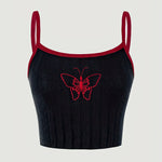 Girls' Butterfly Embroidered Ribbed Cami Top - Stretchy Cotton Blend, Machine Washable - Perfect for Spring/Summer