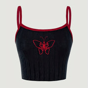 Girls' Butterfly Embroidered Ribbed Cami Top - Stretchy Cotton Blend, Machine Washable - Perfect for Spring/Summer