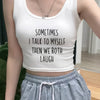 Women's Sexy Sleeveless Crop Vest with "Sometimes I Talk to Myself" Letter Print - Black & White Casual Stretchy Round Neck Top, Machine Washable Regular Fit for All-Season Wear