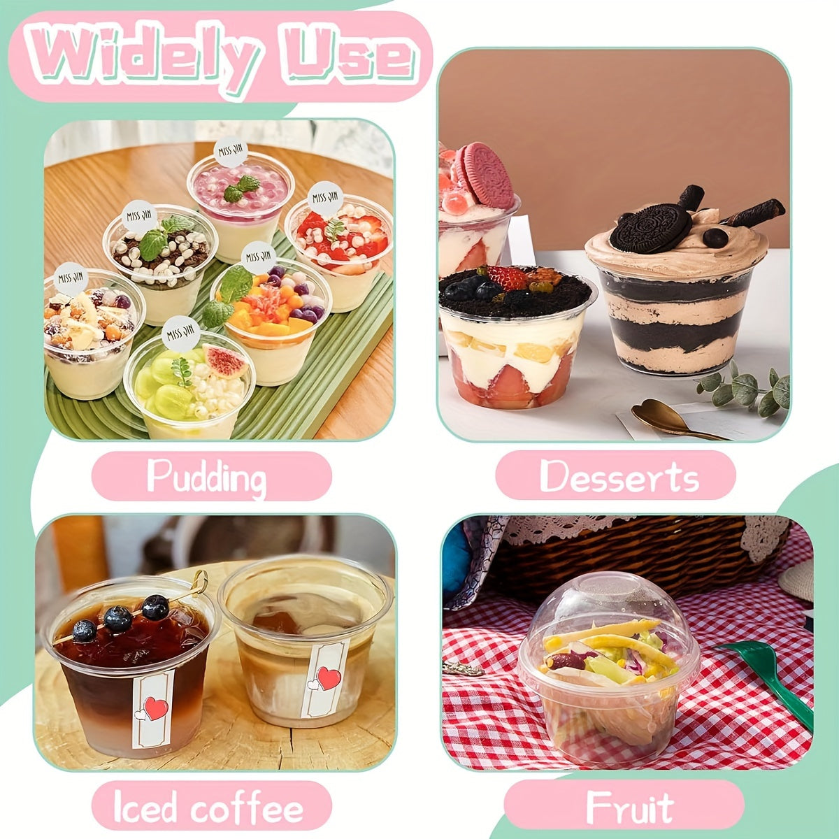100pcs 8oz Clear Plastic Cup Dome Lid Disposable Cake Cup Lid Dessert Cup Fruit Ice Cream Cupcake Pudding Party Party Cups