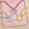 Hiphop Butterfly Pendant Necklace Setanimal themed jewelry Y2K style zinc alloychain with synthetic stone and setaperfect for parties, music festivals andValentine's Day gifts Fashion jewelry