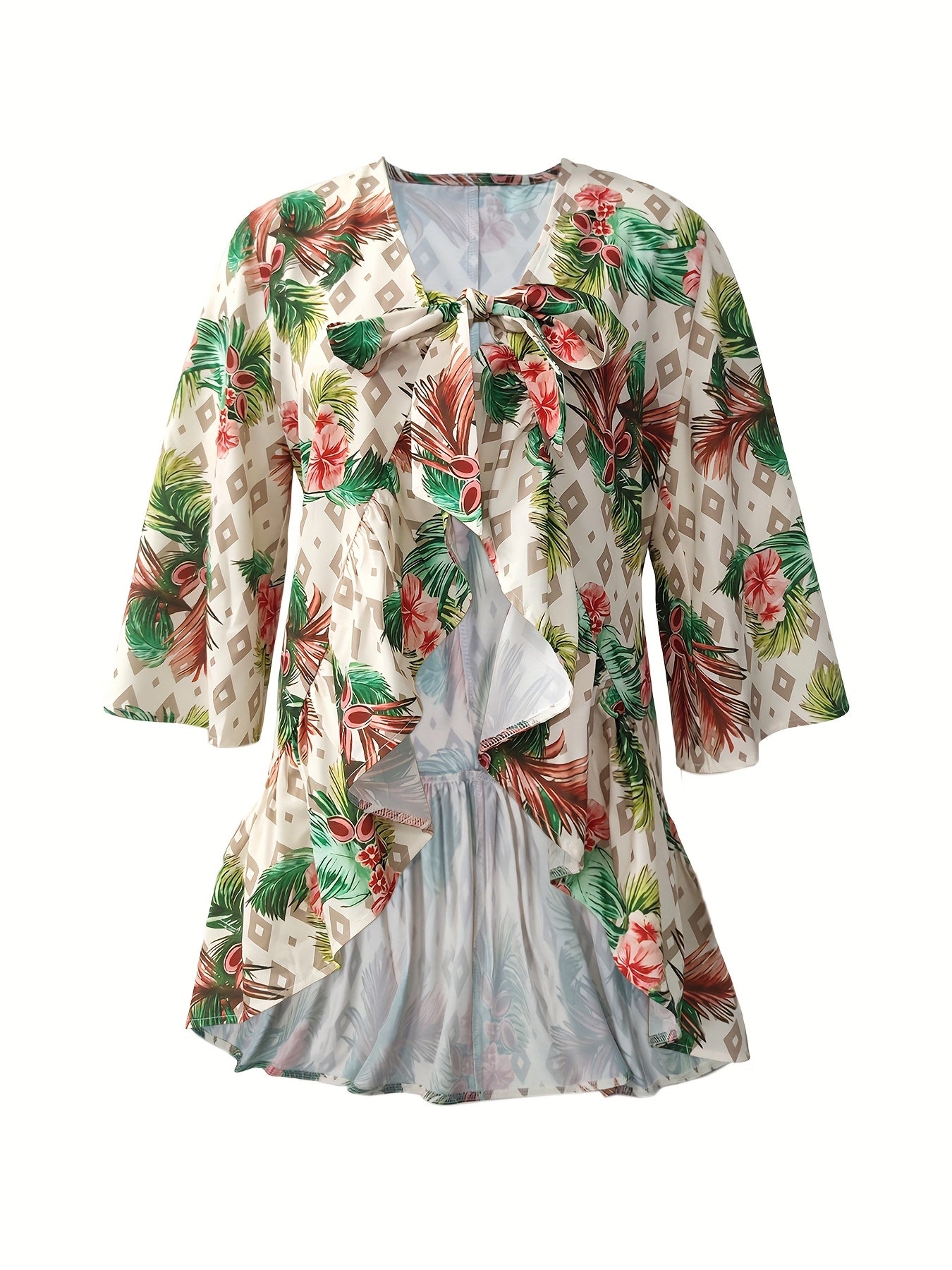 Elegant Women's Butterfly Print V-Neck Blouse - Lightweight Polyester Summer Shirt with Floral Design, Machine Washable, Perfect for Casual or Semi-Formal Occasions, Elegant Long Sleeve Button Blouses