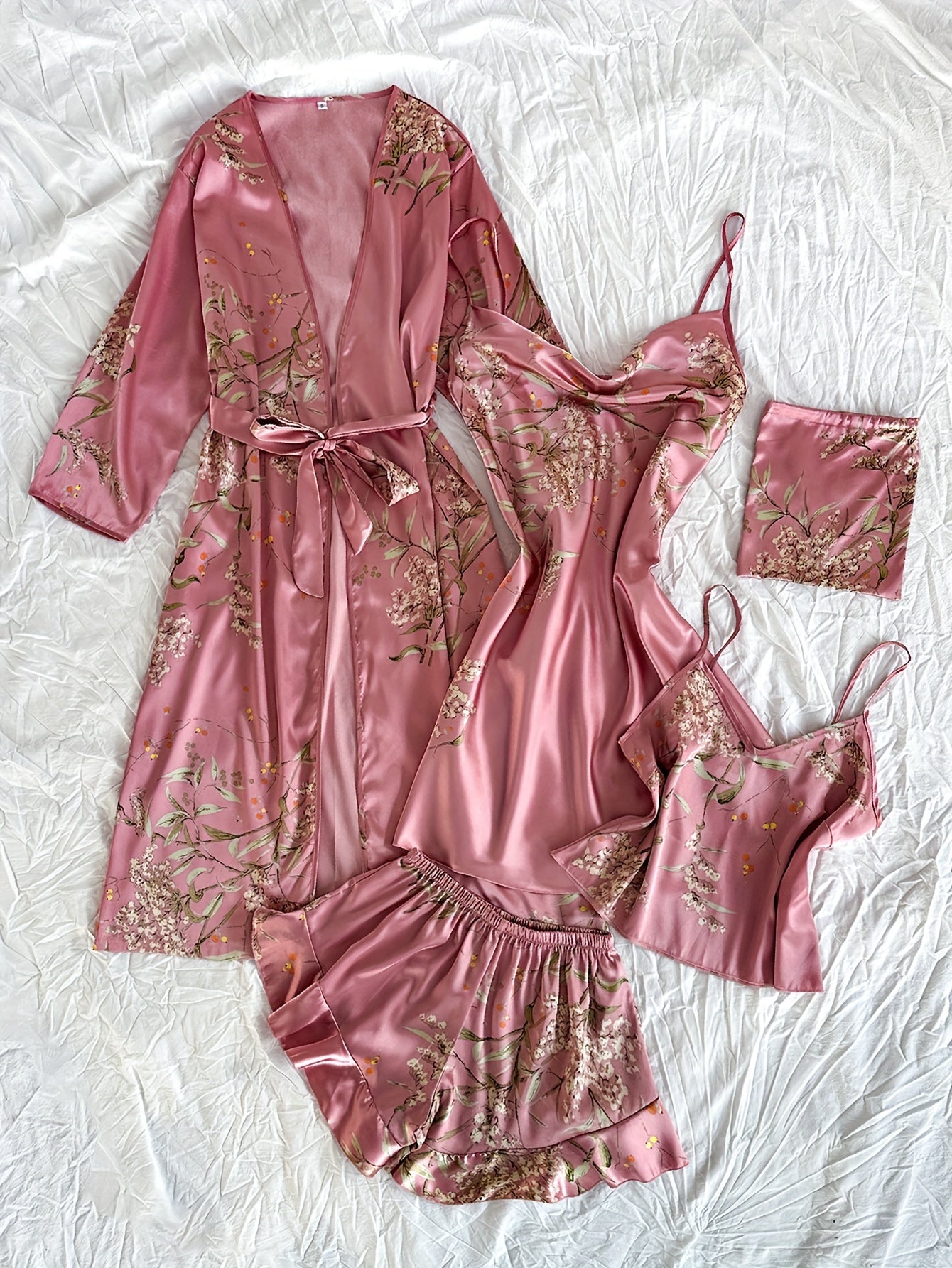 Women's Four Seasons Breathable and Comfortable Printed Nightgown and Pajama Set of 5