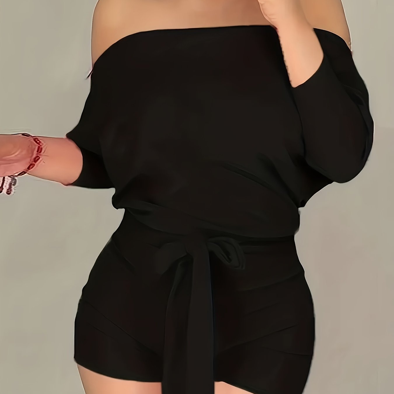 8016 European And American Women'S Clothing 2025 Spring And Summer New Casual Loose Off-Shoulder Shorts Suit Two-Piece Suit with Belt