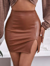 SPLIT HEM PU LEATHER BODYCON SKIRT