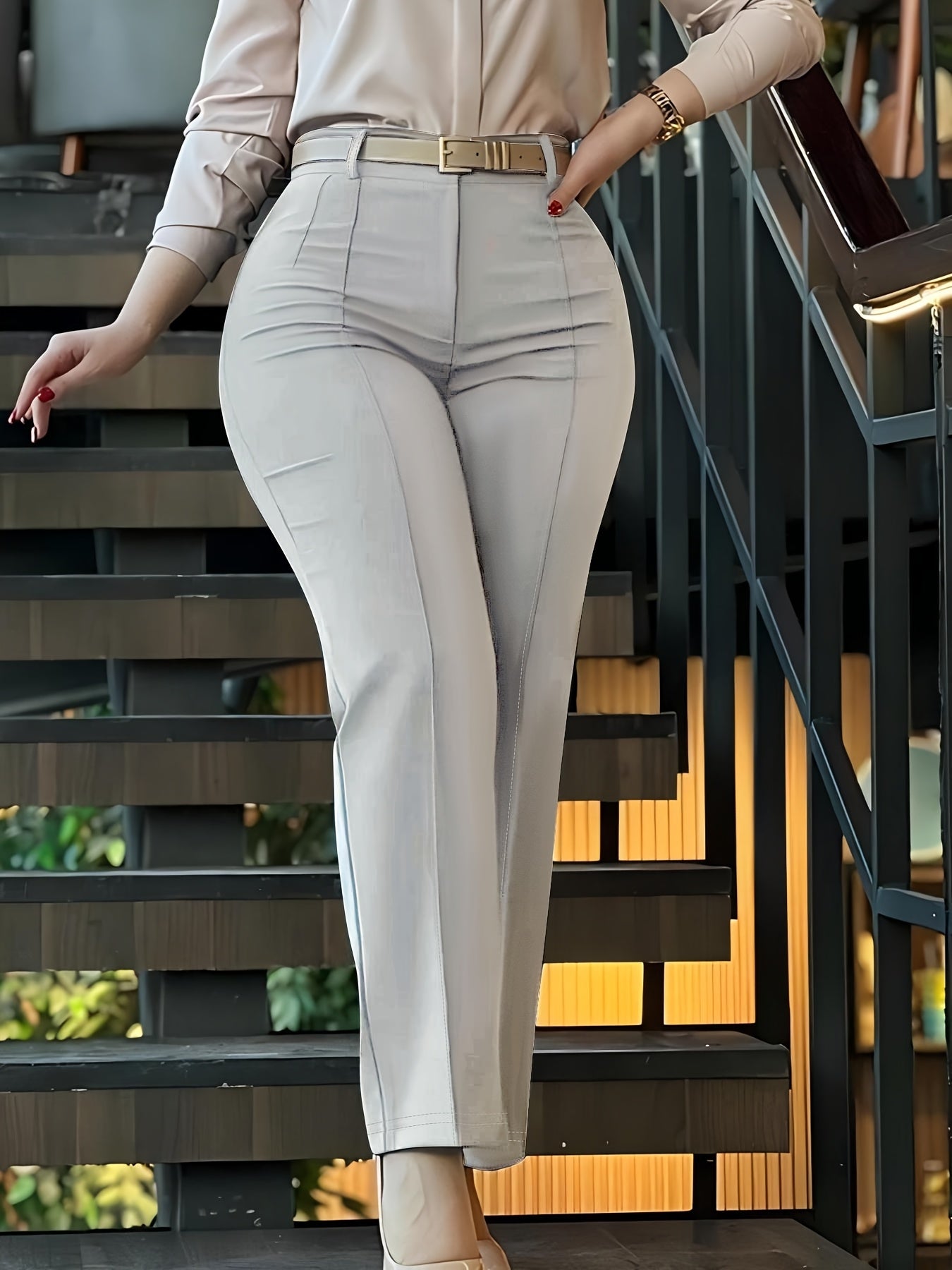 Women'S Chic Style Solid Color Suit Pants - Elegant High-Waisted, Long Trousers for a Sophisticated Look, Perfect for All Seasons