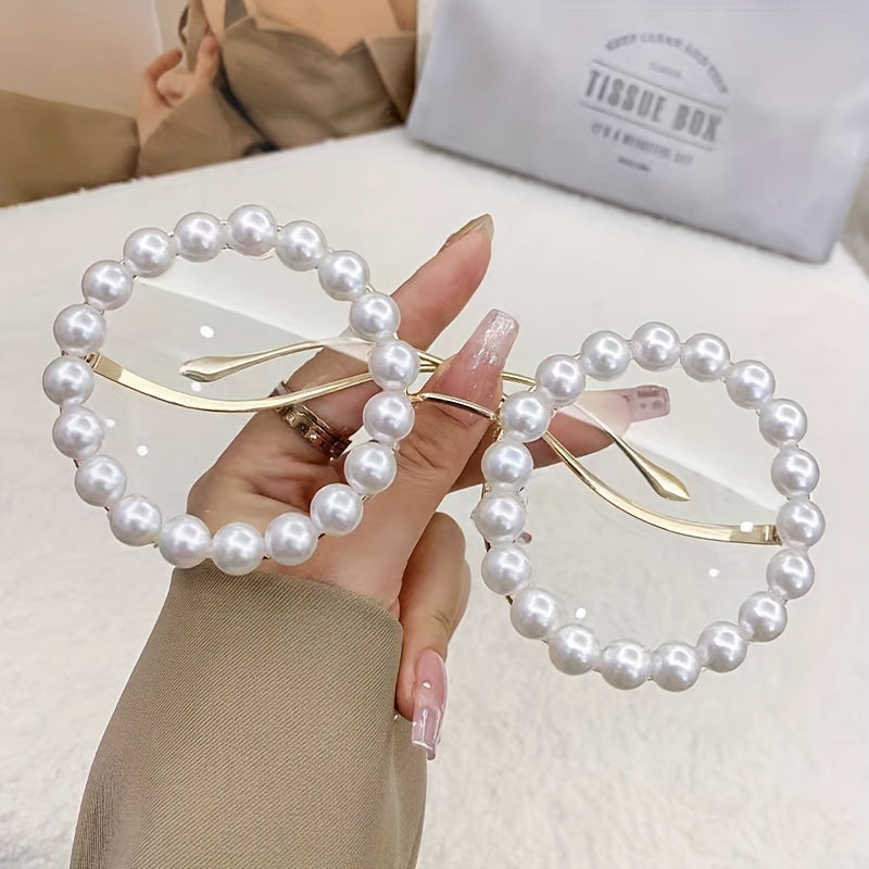 Retro Round-Frame Stylish Glasses with Imitation Pearl Accents And Colorful Ocean-Inspired Lenses - Perfect for Beach Parties And Outdoor Adventures